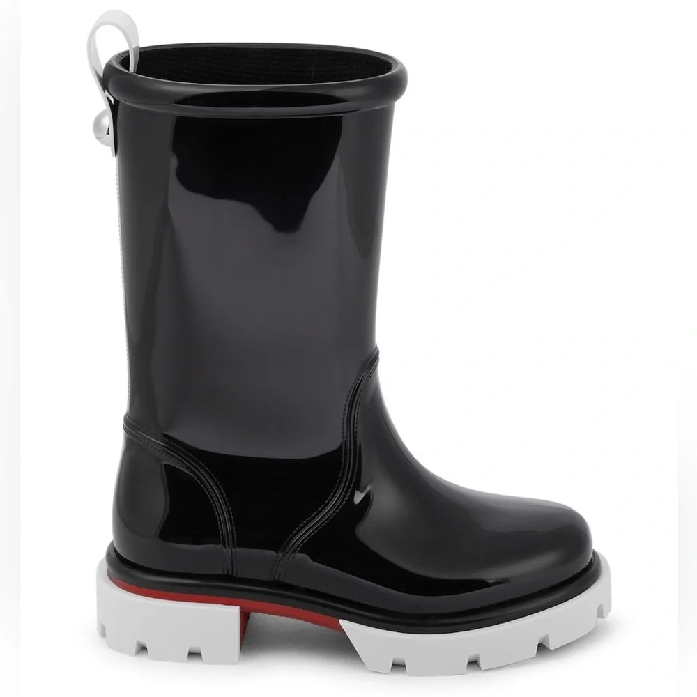 New Christian Louboutin Kids Toy Pluie Black Glossy Rubber Rain Boots Sz 28